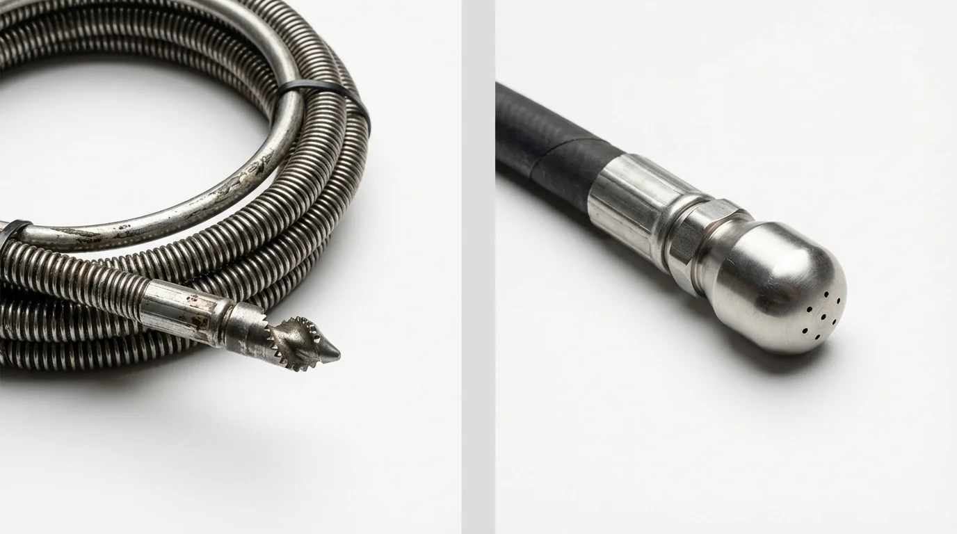 Drain snake cable and hydro jetting nozzle used for drain cleaning in Lake in the Hills, IL