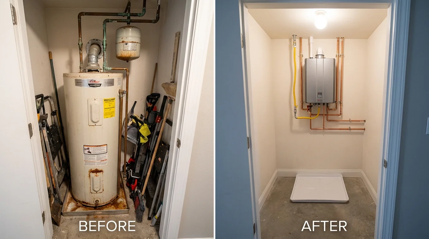 Tank water heater versus wall-mounted tankless unit comparison for Lake in the Hills, IL homeowners