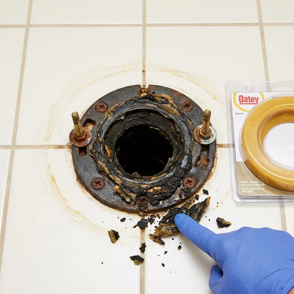 Failed wax ring showing water seepage at the base of a toilet in a Lake in the Hills, IL home